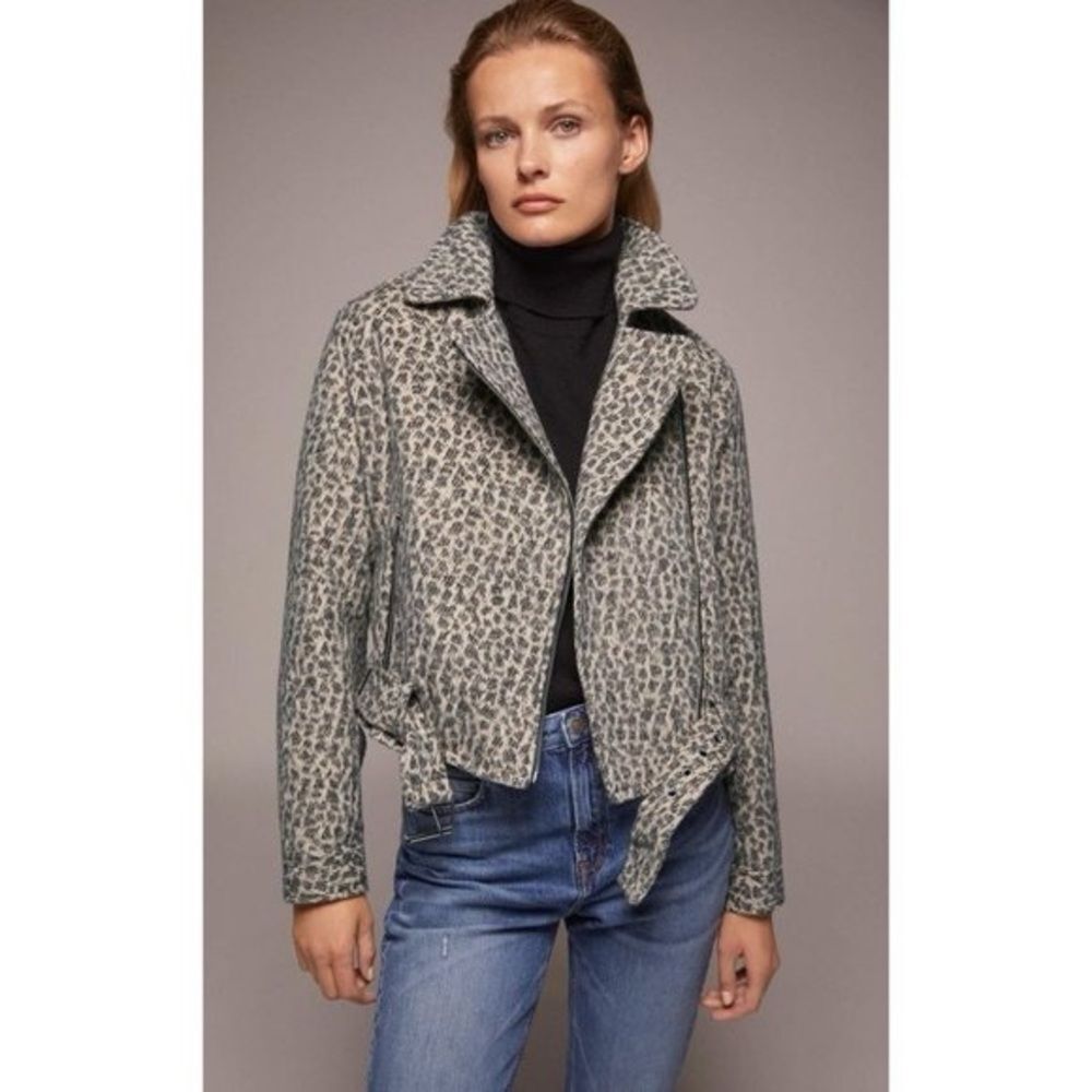 ZARA Leopard Print Biker Jacket size XL EUC animal print streetwear